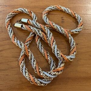 Vintage Two-Tone Braided Chain Necklace with Woven Cord Detail